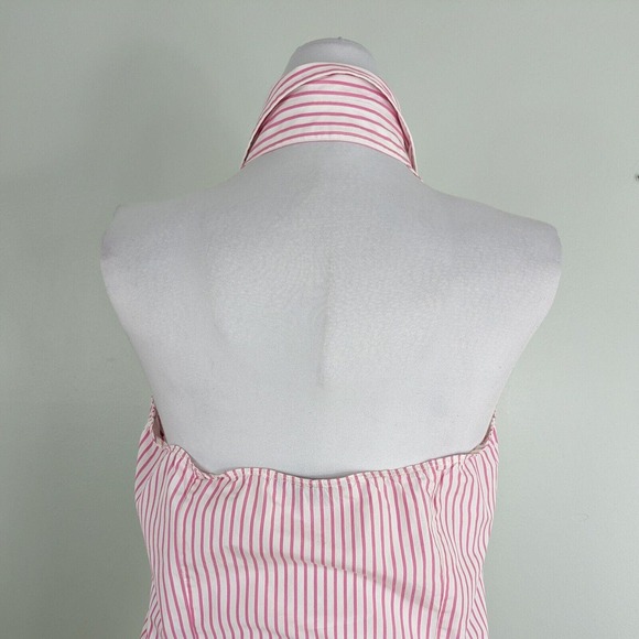 Ralph Lauren Halter Top Button Up Pink White Stripe Preppy Classic Summer 10 - Picture 6 of 10